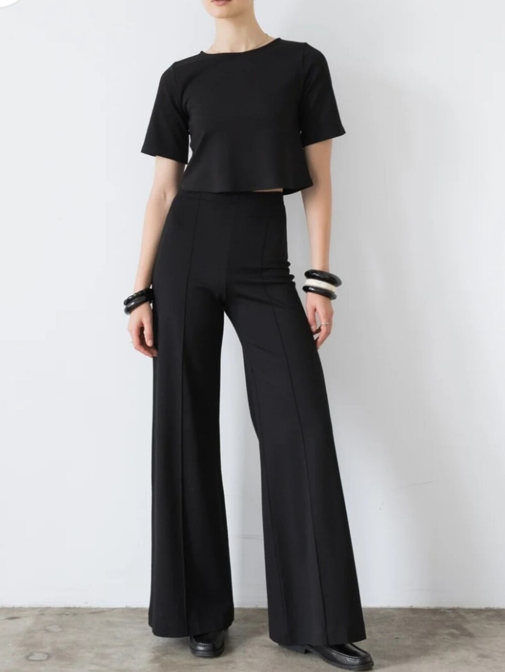 NWT Ripley Rader Black Ponte Knit Long Wide Leg Flowy Pant Size 3 Medium